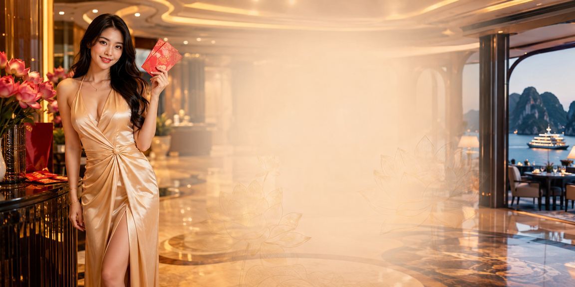 Người dùng Việt Nam nhận phần thưởng và bao lì xì đỏ trong chương trình khuyến mãi trực tuyến tại vịnh Hạ Long